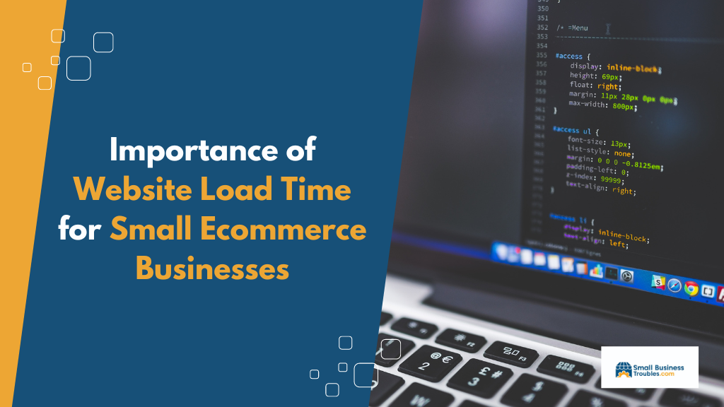 Code snippet of an e-commerce website Text reads: Importance of website loading time for small ecommerce businesses